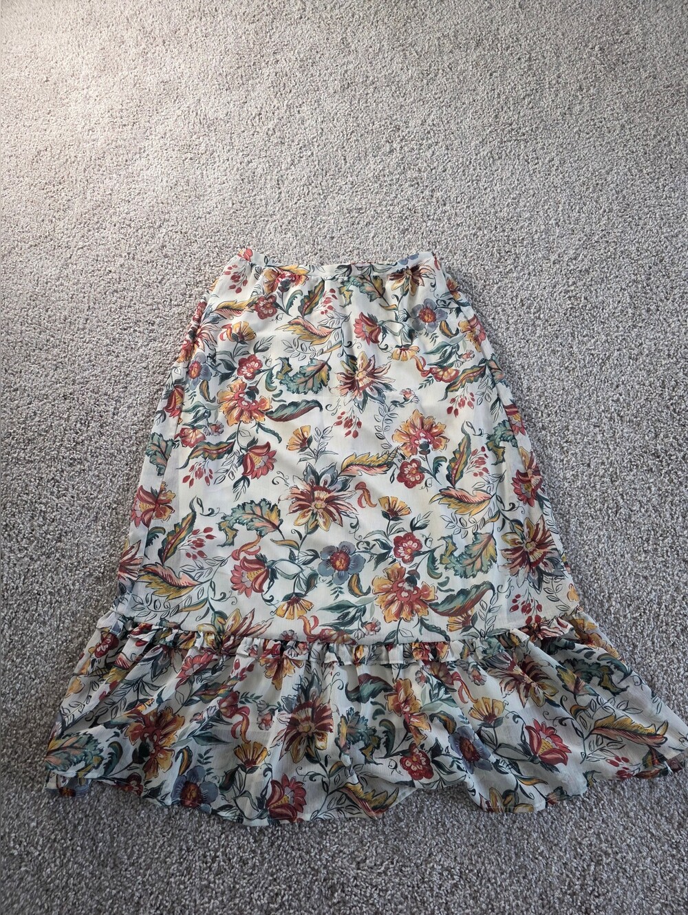 Christopher & Banks Women's Cream Floral Long Skirt with Ruffle Hem